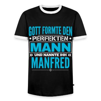 Manfred Name Design - Männer Kontrast-T-Shirt - Schwarz/Weiß - Vorne - AI Model Female 172 light (172cm) & AI Model Male 178 light (178cm)