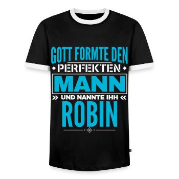 Robin Name Design - Männer Kontrast-T-Shirt - Schwarz/Weiß - Vorne - AI Model Female 172 light (172cm) & AI Model Male 178 light (178cm)