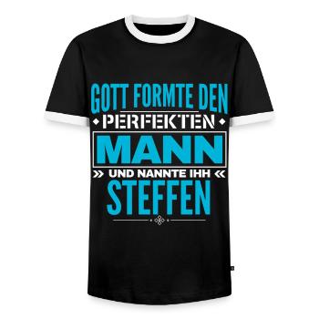 Steffen Name Design - Männer Kontrast-T-Shirt - Schwarz/Weiß - Vorne - AI Model Female 172 light (172cm) & AI Model Male 178 light (178cm)