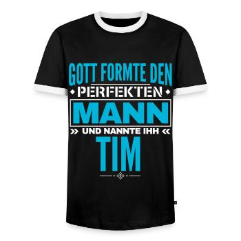Tim Name Design - Männer Kontrast-T-Shirt - Schwarz/Weiß - Vorne - AI Model Female 172 light (172cm) & AI Model Male 178 light (178cm)