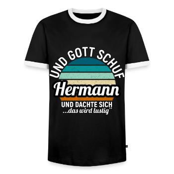 Hermann - Männer Kontrast-T-Shirt - Schwarz/Weiß - Vorne - AI Model Female 172 light (172cm) & AI Model Male 178 light (178cm)