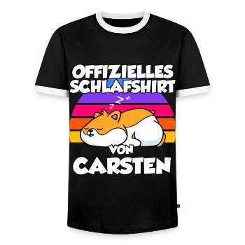 Offizielles Schlafshirt Von Carsten - Männer Kontrast-T-Shirt - Schwarz/Weiß - Vorne - AI Model Female 172 light (172cm) & AI Model Male 178 light (178cm)