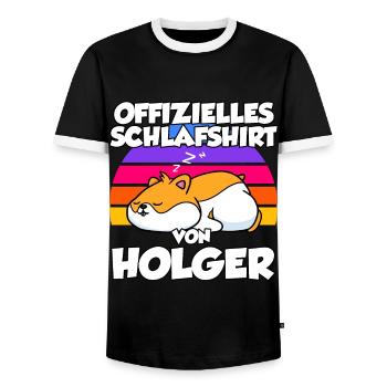 Chemise de nuit officielle par Holger - T-shirt contrasté Homme - noir/blanc - Devant - AI Model Female 172 light (172cm) & AI Model Male 178 light (178cm)
