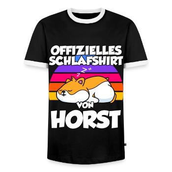 Official Sleep Shirt of Horst - Men's Ringer Shirt - black/white - Front - AI Model Female 172 light (172cm) & AI Model Male 178 light (178cm)