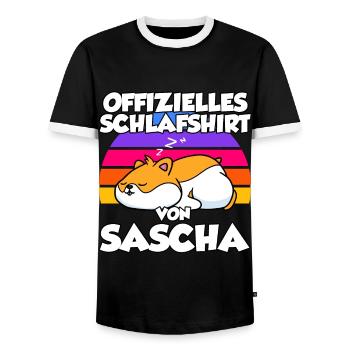 Offizielles Schlafshirt Von Sascha - Männer Kontrast-T-Shirt - Schwarz/Weiß - Vorne - AI Model Female 172 light (172cm) & AI Model Male 178 light (178cm)