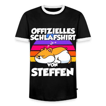 Offizielles Schlafshirt Von Steffen - Männer Kontrast-T-Shirt - Schwarz/Weiß - Vorne - AI Model Female 172 light (172cm) & AI Model Male 178 light (178cm)