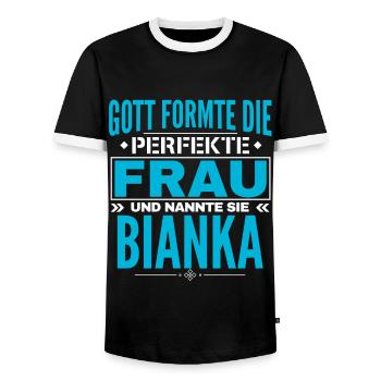 Conception du nom Bianka - T-shirt contrasté Homme - noir/blanc - Devant - AI Model Female 172 light (172cm) & AI Model Male 178 light (178cm)