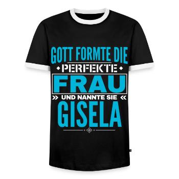 Gisela Name Design - Männer Kontrast-T-Shirt - Schwarz/Weiß - Vorne - AI Model Female 172 light (172cm) & AI Model Male 178 light (178cm)