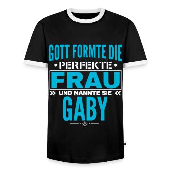 Conception du nom Gaby - T-shirt contrasté Homme - noir/blanc - Devant - AI Model Female 172 light (172cm) & AI Model Male 178 light (178cm)