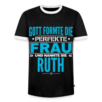 Ruth Name Design - Männer Kontrast-T-Shirt - Schwarz/Weiß - Vorne - AI Model Female 172 light (172cm) & AI Model Male 178 light (178cm)