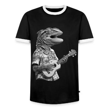 Chamäleon spielt Ukulele schwarz-weiß - Männer Kontrast-T-Shirt - Schwarz/Weiß - Vorne - AI Model Female 172 light (172cm) & AI Model Male 178 light (178cm)