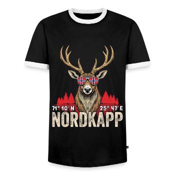 Norvège Norvège Norvège Scandinavie Cap Nord - T-shirt contrasté Homme - noir/blanc - Devant - AI Model Female 172 light (172cm) & AI Model Male 178 light (178cm)