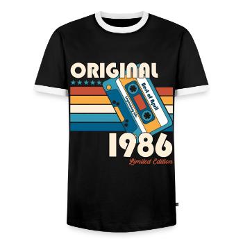 40ème anniversaire cadeau mari cassette avril 1986 - T-shirt contrasté Homme - noir/blanc - Devant - AI Model Female 172 light (172cm) & AI Model Male 178 light (178cm)