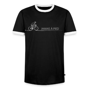 Cyclist Saying Gift Idea Bicycle - Men's Ringer Shirt - black/white - Front - AI Model Female 172 light (172cm) & AI Model Male 178 light (178cm)