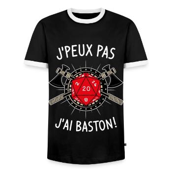 J'peux pas j'ai baston ! - T-shirt contrasté Homme - noir/blanc - Devant - AI Model Female 172 light (172cm) & AI Model Male 178 light (178cm)