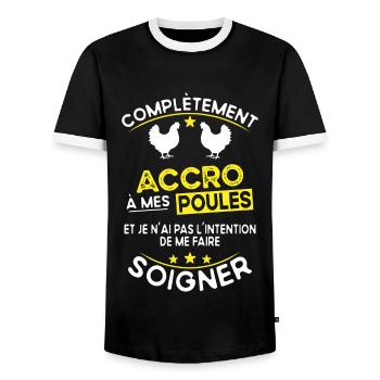 accro à mes poules - humour cadeau - T-shirt contrasté Homme - noir/blanc - Devant - AI Model Female 172 light (172cm) & AI Model Male 178 light (178cm)
