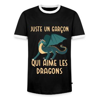 Un Garçon Qui Aime Les Dragons - T-shirt contrasté Homme - noir/blanc - Devant - AI Model Female 172 light (172cm) & AI Model Male 178 light (178cm)