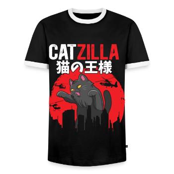 Catzilla Amoureux Des Chats Japonais Parodie Film - T-shirt contrasté Homme - noir/blanc - Devant - AI Model Female 172 light (172cm) & AI Model Male 178 light (178cm)