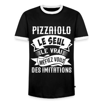 Pizzaïolo Le Seul Le Vrai Humour Pizza Cadeau - T-shirt contrasté Homme - noir/blanc - Devant - AI Model Female 172 light (172cm) & AI Model Male 178 light (178cm)