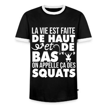 La Vie Est Faite De Haut Et De Bas Humour Fitness - T-shirt contrasté Homme - noir/blanc - Devant - AI Model Female 172 light (172cm) & AI Model Male 178 light (178cm)