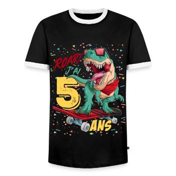 Roar J'ai 5 ans Cadeau D'anniversaire T Rex - T-shirt contrasté Homme - noir/blanc - Devant - AI Model Female 172 light (172cm) & AI Model Male 178 light (178cm)