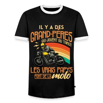 Papy Motard Humour Idée Cadeau Grand Père Moto - T-shirt contrasté Homme - noir/blanc - Devant - AI Model Female 172 light (172cm) & AI Model Male 178 light (178cm)