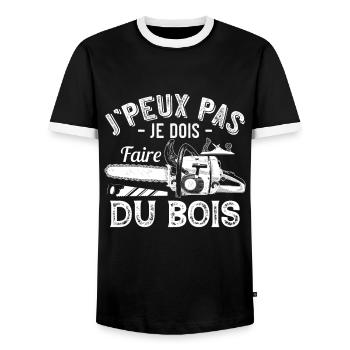J'Peux Pas Je Dois Faire Du Bois Cadeau Bûcheron - T-shirt contrasté Homme - noir/blanc - Devant - AI Model Female 172 light (172cm) & AI Model Male 178 light (178cm)