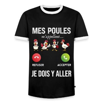 Mes Poules M'appellent Humour Idée Cadeau Fermier - T-shirt contrasté Homme - noir/blanc - Devant - AI Model Female 172 light (172cm) & AI Model Male 178 light (178cm)
