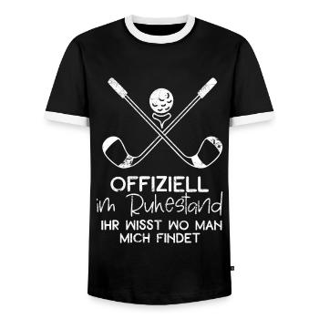 OFFIZIELL GOLF RUHESTAND FINDEN SPORT SPRUCH MOTIV - Männer Kontrast-T-Shirt - Schwarz/Weiß - Vorne - AI Model Female 172 light (172cm) & AI Model Male 178 light (178cm)