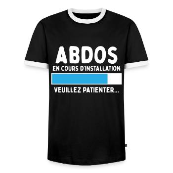 Abdos En Cours Humour Sport Cadeau Musculation - T-shirt contrasté Homme - noir/blanc - Devant - AI Model Female 172 light (172cm) & AI Model Male 178 light (178cm)