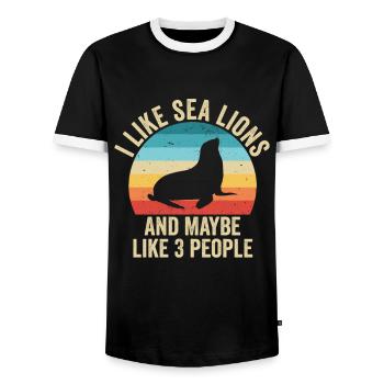 I love Sea Lions Gift Funny Sea Lion - Men's Ringer Shirt - black/white - Front - AI Model Female 172 light (172cm) & AI Model Male 178 light (178cm)