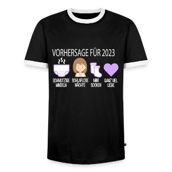 Vorhersage 2023 Werdender Papa Werdende Mama - Männer Kontrast-T-Shirt - Schwarz/Weiß - Vorne - AI Model Female 172 light (172cm) & AI Model Male 178 light (178cm)