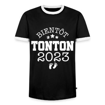 Bientôt Tonton 2023 Cadeau Annonce Grossesse - T-shirt contrasté Homme - noir/blanc - Devant - AI Model Female 172 light (172cm) & AI Model Male 178 light (178cm)