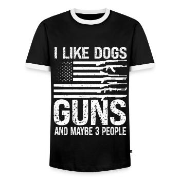 Ich liebe Hunde und Waffen - Männer Kontrast-T-Shirt - Schwarz/Weiß - Vorne - AI Model Female 172 light (172cm) & AI Model Male 178 light (178cm)