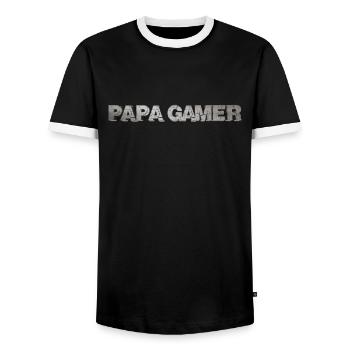 Dad Gamer Man Humor Video Games Gift - Men's Ringer Shirt - black/white - Front - AI Model Female 172 light (172cm) & AI Model Male 178 light (178cm)