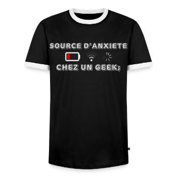 Source d Anxiété Chez un Geek - T-shirt contrasté Homme - noir/blanc - Devant - AI Model Female 172 light (172cm) & AI Model Male 178 light (178cm)