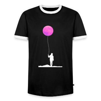 Moon Sunset Balloon Full Moon Balloon - Men's Ringer Shirt - black/white - Front - AI Model Female 172 light (172cm) & AI Model Male 178 light (178cm)