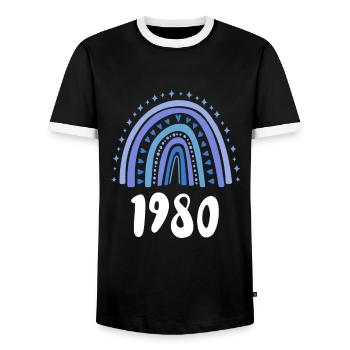 Blue Rainbow Année de naissance née en 1980 - T-shirt contrasté Homme - noir/blanc - Devant - AI Model Female 172 light (172cm) & AI Model Male 178 light (178cm)