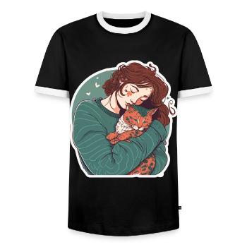 Katzenmama Katze Anime Kätzchen Liebe Frau Mama - Männer Kontrast-T-Shirt - Schwarz/Weiß - Vorne - AI Model Female 172 light (172cm) & AI Model Male 178 light (178cm)