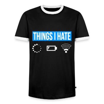 Things I Hate - Wlan Battery Loading Network - Men's Ringer Shirt - black/white - Front - AI Model Female 172 light (172cm) & AI Model Male 178 light (178cm)