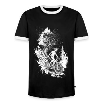Wildnis-Abenteuer: ein perfektes Shirt für Biker. - Männer Kontrast-T-Shirt - Schwarz/Weiß - Vorne - AI Model Female 172 light (172cm) & AI Model Male 178 light (178cm)