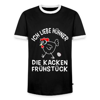 Ich liebe Hühner die kacken Frühstück - Huhn Ei - Männer Kontrast-T-Shirt - Schwarz/Weiß - Vorne - AI Model Female 172 light (172cm) & AI Model Male 178 light (178cm)