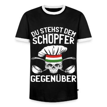 Koch Italien Küche - Schöpfer Gegenüber - Männer Kontrast-T-Shirt - Schwarz/Weiß - Vorne - AI Model Female 172 light (172cm) & AI Model Male 178 light (178cm)