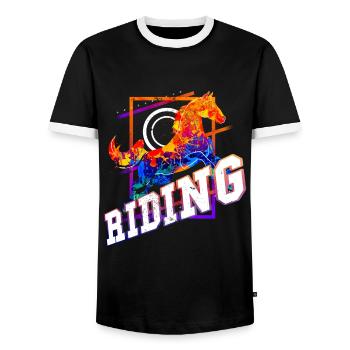 Riding Rider Horse Jumping Sport Colorful Vintage - Men's Ringer Shirt - black/white - Front - AI Model Female 172 light (172cm) & AI Model Male 178 light (178cm)