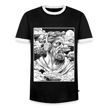Zeus dans le flux hip-hop : des battements tonitruants sur la poitrine ! - T-shirt contrasté Homme - noir/blanc - Devant - AI Model Female 172 light (172cm) & AI Model Male 178 light (178cm)