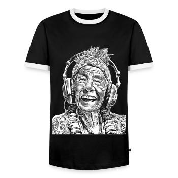 Vintage Vibes: Hippie Happiness T-Shirt Experience - Men's Ringer Shirt - black/white - Front - AI Model Female 172 light (172cm) & AI Model Male 178 light (178cm)