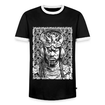 Gloomy pride: Samurai streetwear for clubs - Men's Ringer Shirt - black/white - Front - AI Model Female 172 light (172cm) & AI Model Male 178 light (178cm)