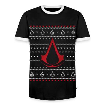 Assassin's Creed Ugly Christmas Design - T-shirt contrasté Homme - noir/blanc - Devant - AI Model Female 172 light (172cm) & AI Model Male 178 light (178cm)