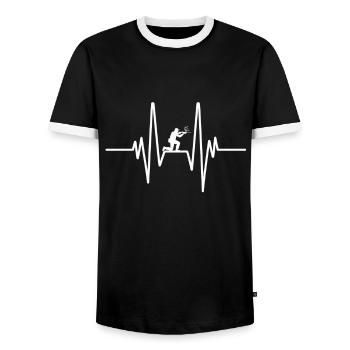 Hunter Gift Hunting Heart Rate - Men's Ringer Shirt - black/white - Front - AI Model Female 172 light (172cm) & AI Model Male 178 light (178cm)