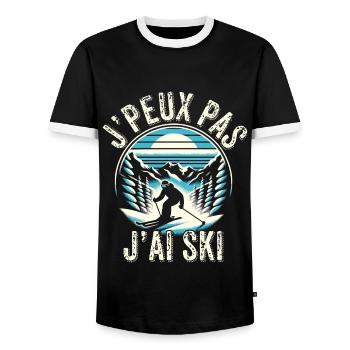 J'peux Pas J'ai Ski Cadeau Skieur Sports d'Hiver - T-shirt contrasté Homme - noir/blanc - Devant - AI Model Female 172 light (172cm) & AI Model Male 178 light (178cm)